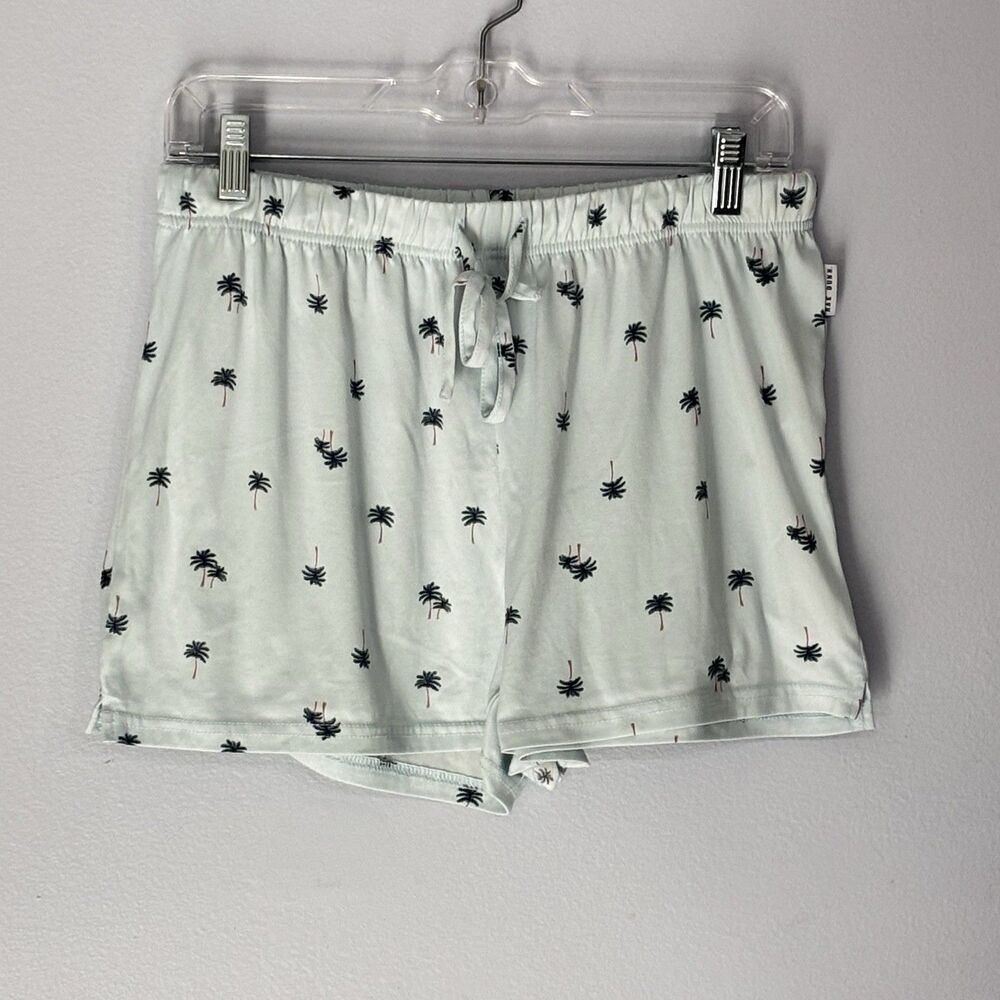 Rae Dunn Women's Blue Lounge Pajama Shorts Palm Trees Print PJ Pajamas Size L